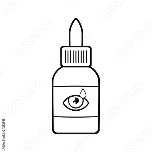 Black And White Cartoon Eye Drops Plastic Bottle. Vector Illustration Isolated On White Background