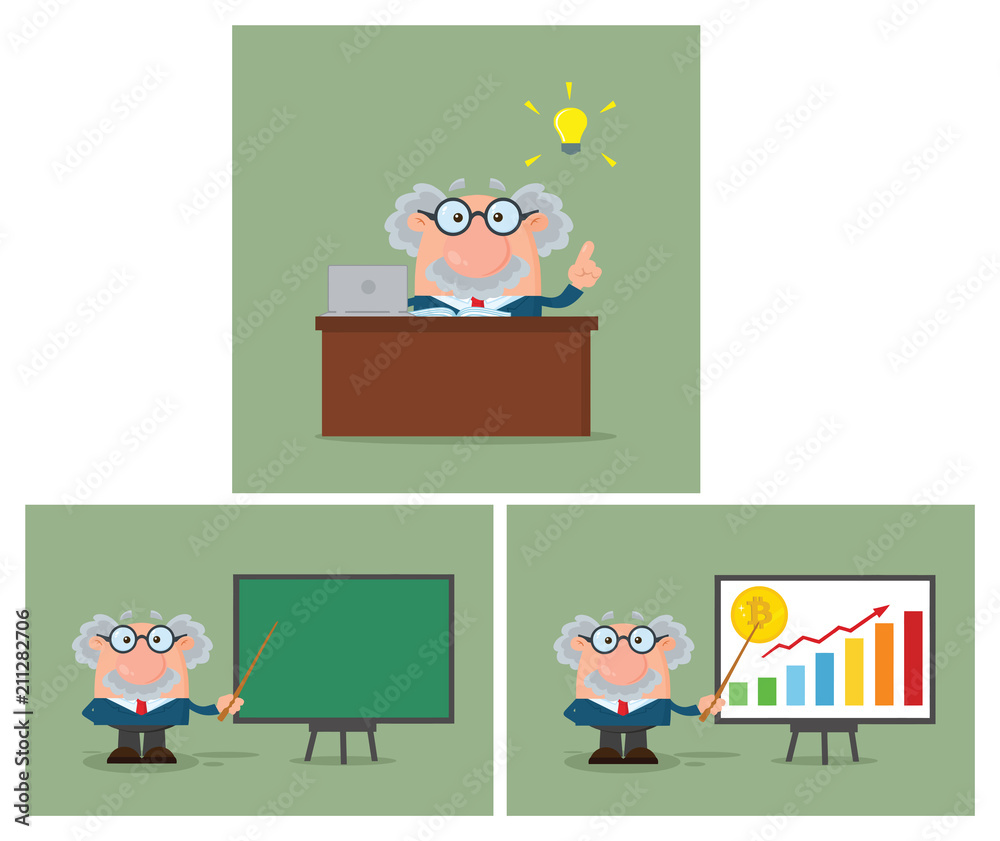 Fototapeta premium Professor Or Scientist Cartoon Character Set 5. Illustration Flat Design With Background