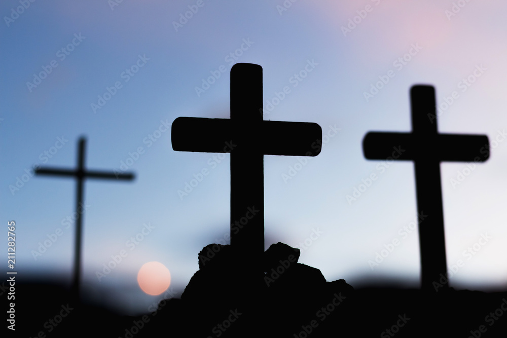 Silhouette jesus christ on cross background Abstract for christian religion at sunset Silhouette jesus christ on cross background Abstract for christian religion at sunset
