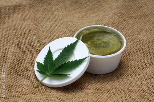 Green homemade ganja marijuana hemp ointment balm vaseline medical herbal lotion