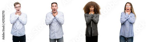 Cuadro en lienzo Team of business men and women shouting and suffocate because painful strangle