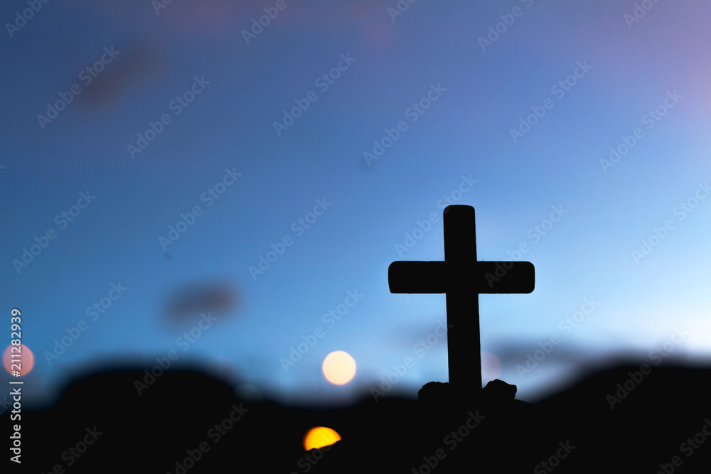 Silhouette jesus christ on cross background Abstract for christian religion at sunset Silhouette jesus christ on cross background Abstract for christian religion at sunset