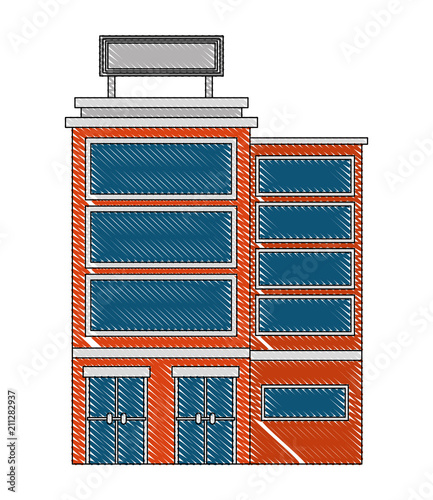 hotel building facade billboard in roof vector illustration drawing