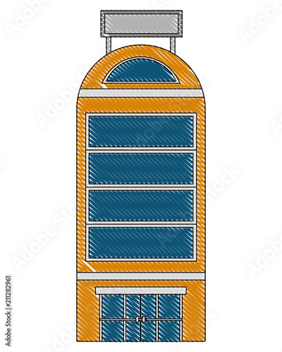 hotel building facade billboard in roof vector illustration drawing
