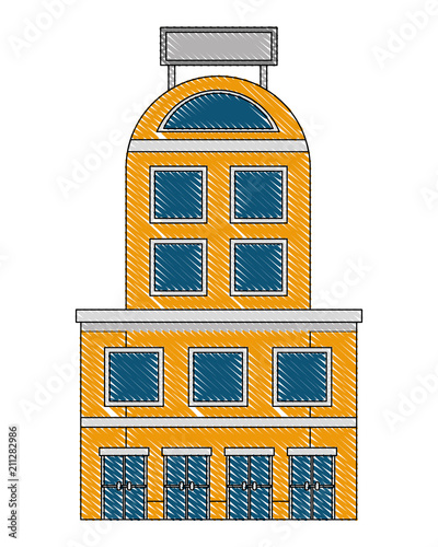 hotel building facade billboard in roof vector illustration drawing