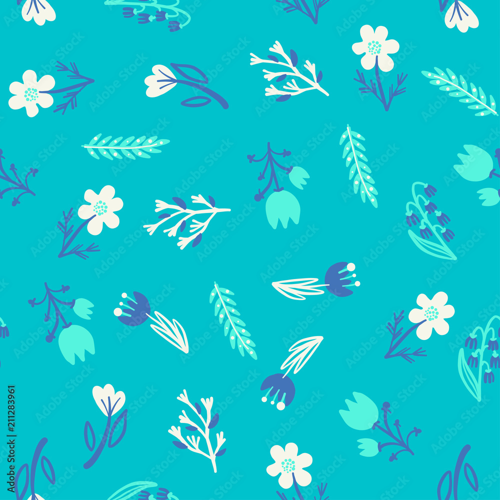 Hand Drawn pattern with summer flowers and herbs vintage Hohloma floral elements. Blue Yellow on white Hand Drawn pattern with summer flowers and herbs vintage Hohloma floral elements. Blue Yellow on white