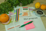 concept diet and weight loss. Fruits, vegetables and measuring tape