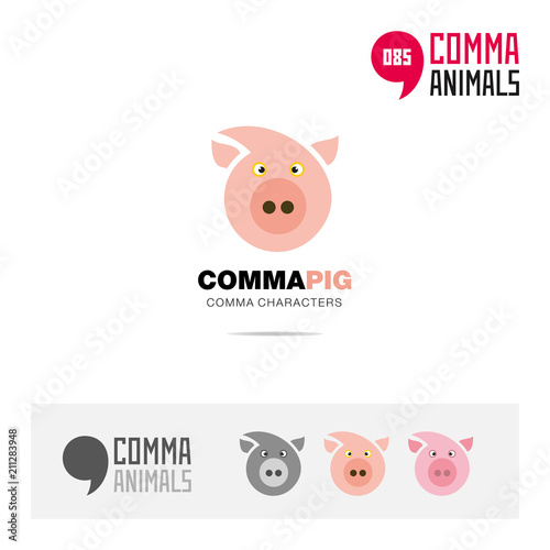 Pig animal concept icon set and modern brand identity logo template and app symbol based on comma sign
