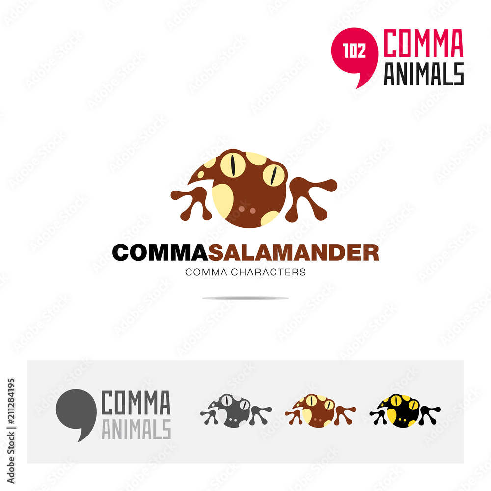 Salamander animal concept icon set and modern brand identity logo template and app symbol based on comma sign