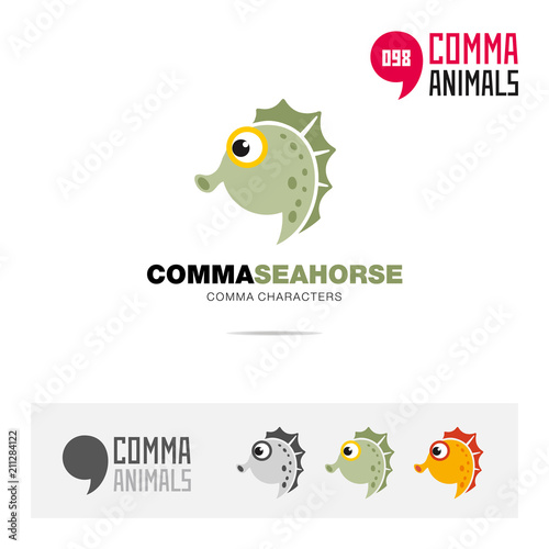 Seahorse animal concept icon set and modern brand identity logo template and app symbol based on comma sign