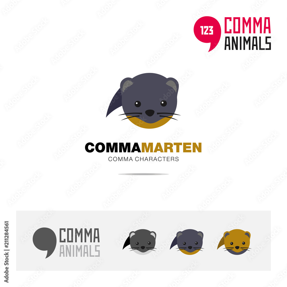 Marten animal concept icon set and modern brand identity logo template and app symbol based on comma sign Marten animal concept icon set and modern brand identity logo template and app symbol based on comma sign