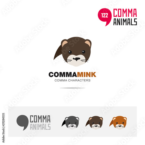 Mink animal concept icon set and modern brand identity logo template and app symbol based on comma sign