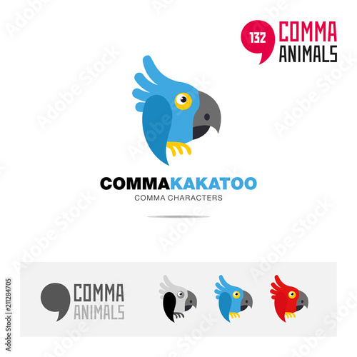 Cockatoo parrot bird concept icon set and modern brand identity logo template and app symbol based on comma sign