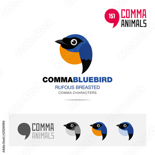 Blue Bird concept icon set and modern brand identity logo template and app symbol based on comma sign