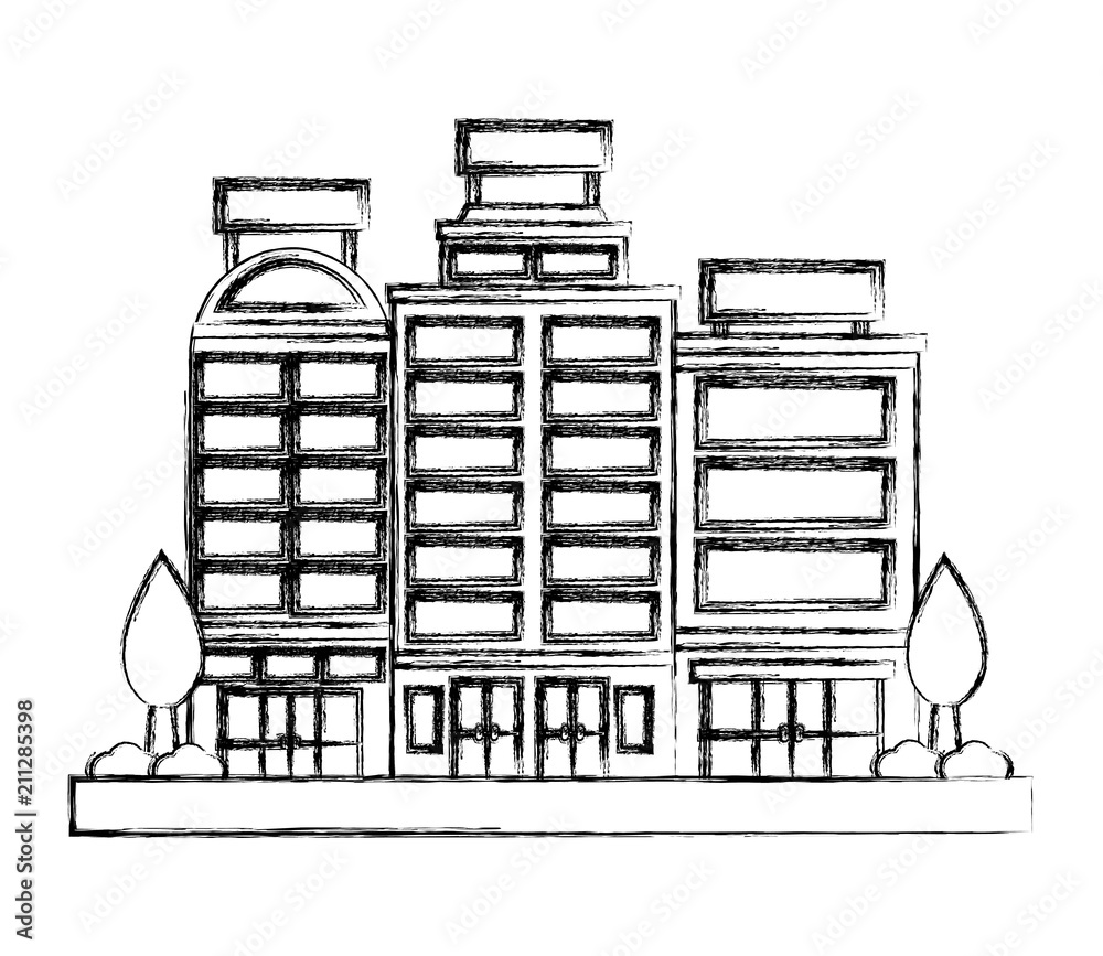 buildings hotel with trees plant isolated icon vector illustration design buildings hotel with trees plant isolated icon vector illustration design