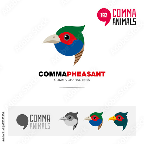 Pheasant bird concept icon set and modern brand identity logo template and app symbol based on comma sign