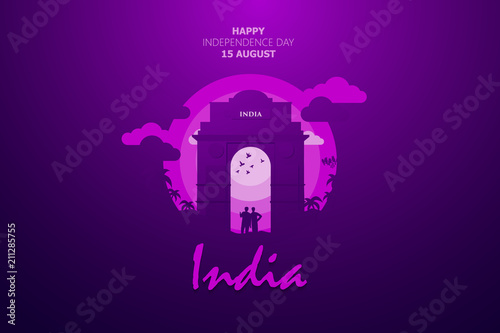 Happy Independence Day of India for 15th August. Famous monument of India in Indian background. Vector illustration EPS10 photo