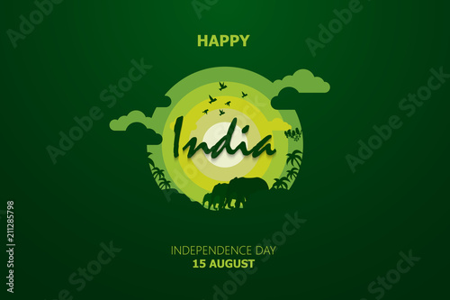 Happy Independence Day of India for 15th August. Famous monument of India in Indian background. Vector illustration EPS10 photo