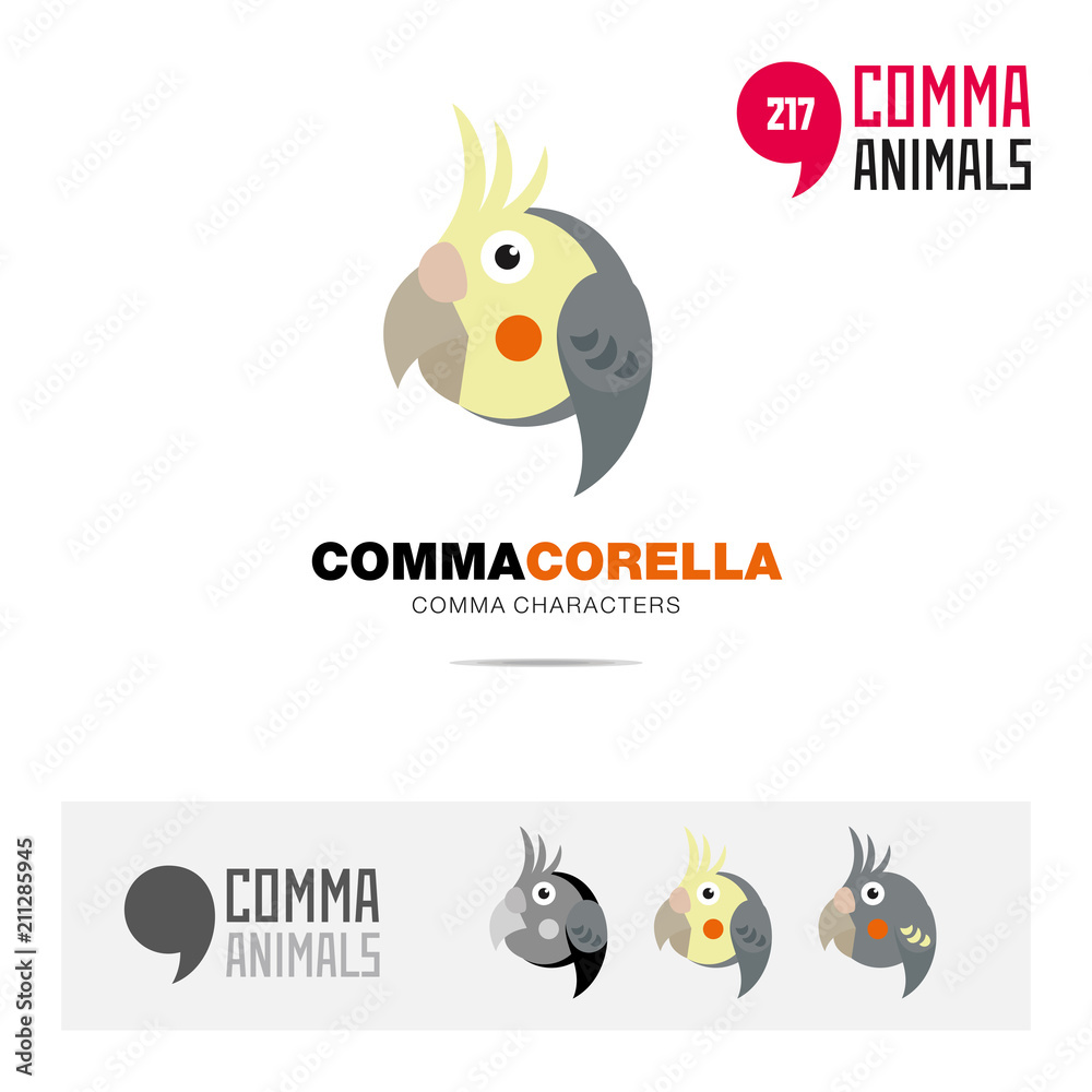 Corella parrot bird concept icon set and modern brand identity logo template and app symbol based on comma sign Corella parrot bird concept icon set and modern brand identity logo template and app symbol based on comma sign