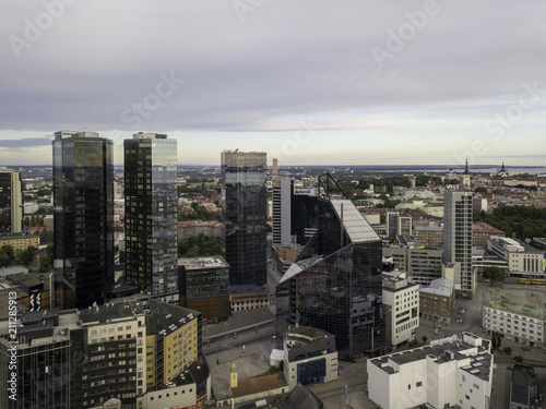 Aerial cityscape of modern business financial district with tall skyscraper buildings