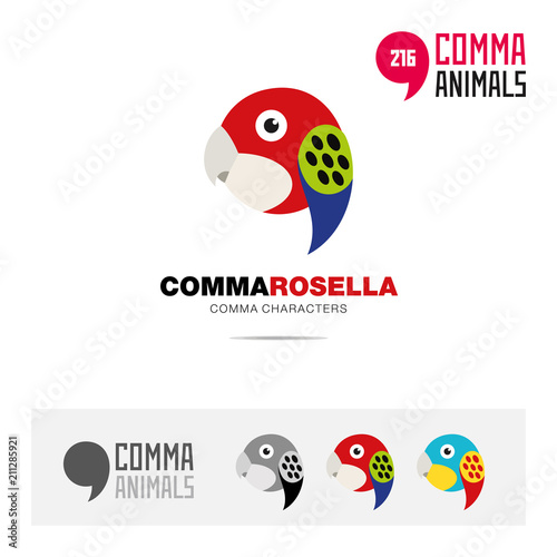 Rosella parrot bird concept icon set and modern brand identity logo template and app symbol based on comma sign photo