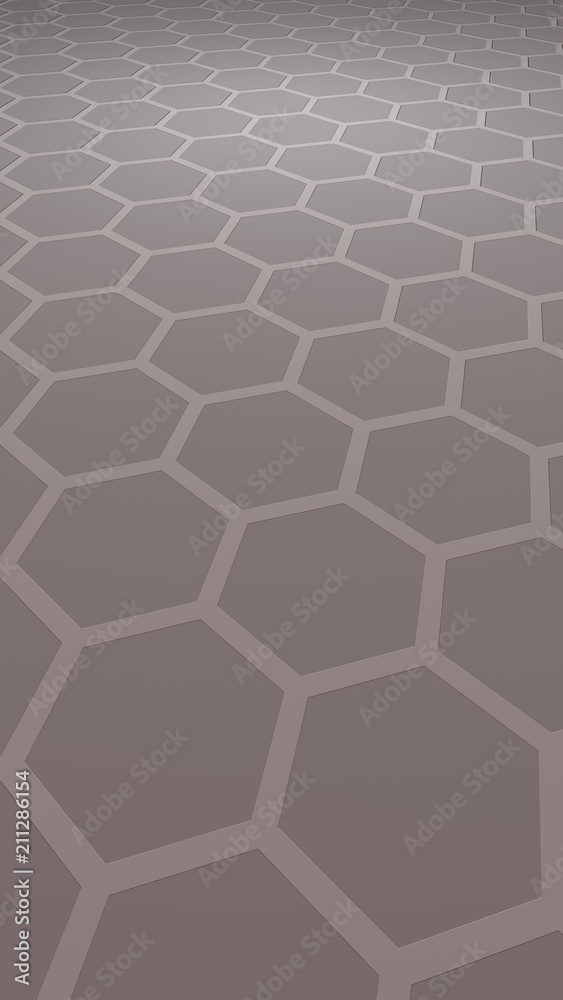 Honeycomb with color lighting, on a gray background. Perspective view on polygon look like honeycomb. Isometric geometry. Vertical image orientation. 3D illustration Honeycomb with color lighting, on a gray background. Perspective view on polygon look like honeycomb. Isometric geometry. Vertical image orientation. 3D illustration