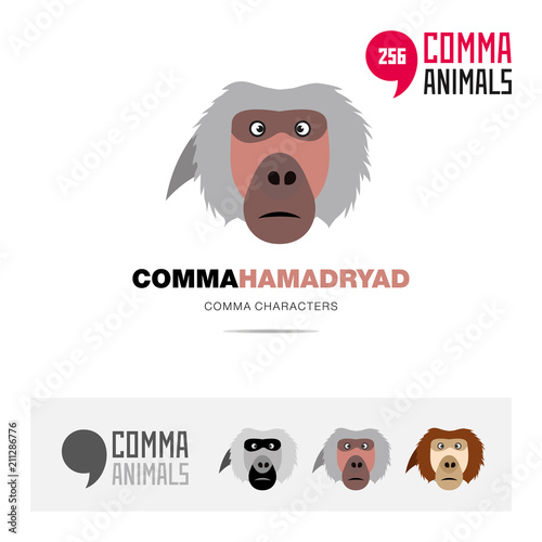 Hamadryad Ape animal concept icon set and modern brand identity logo template and app symbol based on comma sign photo