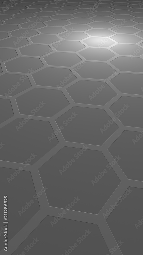 Honeycomb on a gray background. Perspective view on polygon look like honeycomb. Extruded (bump) cell. Isometric geometry. Vertical image orientation. 3D illustration Honeycomb on a gray background. Perspective view on polygon look like honeycomb. Extruded (bump) cell. Isometric geometry. Vertical image orientation. 3D illustration