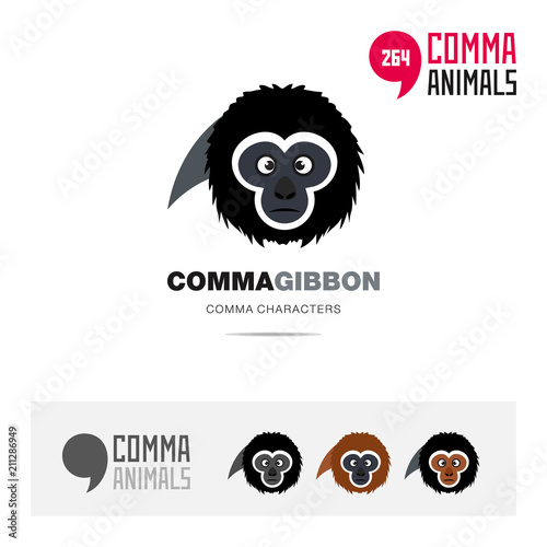 Gibbon Ape animal concept icon set and modern brand identity logo template and app symbol based on comma sign