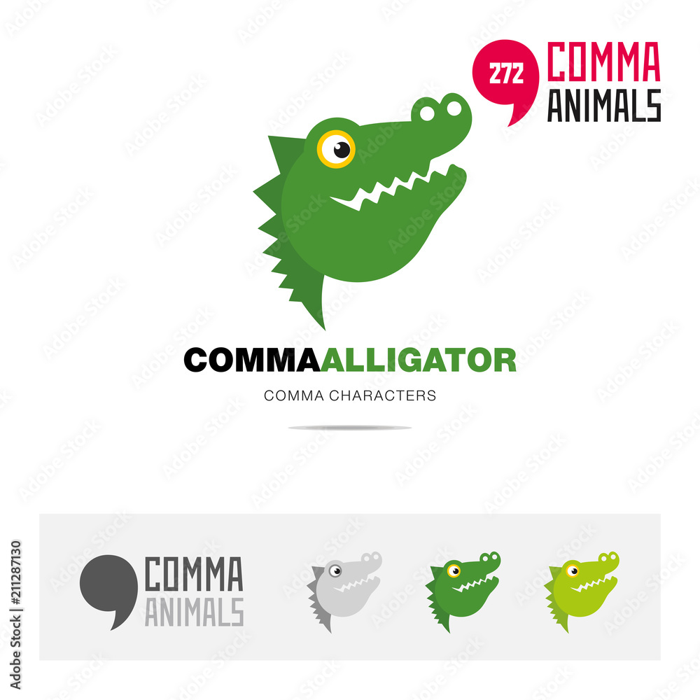Alligator animal concept icon set and modern brand identity logo template and app symbol based on comma sign Alligator animal concept icon set and modern brand identity logo template and app symbol based on comma sign