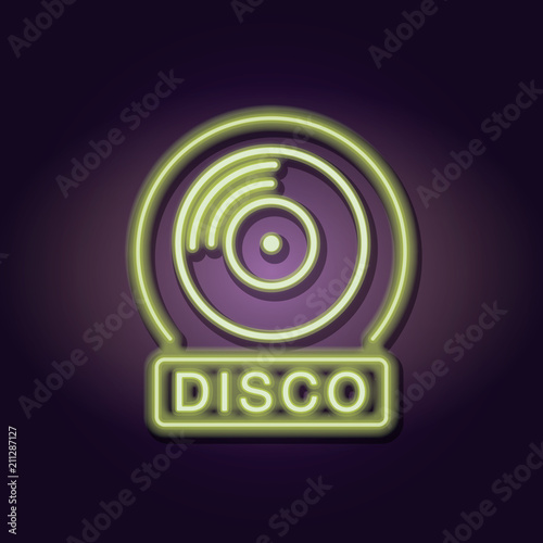 Disco emblem neon lights over dark background vector illustration graphic design