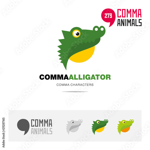 Alligator animal concept icon set and modern brand identity logo template and app symbol based on comma sign