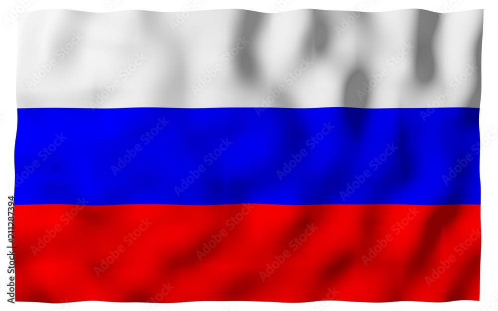 Waving flag of the Russian Federation. The National. State symbol of the Russia. 3D illustration