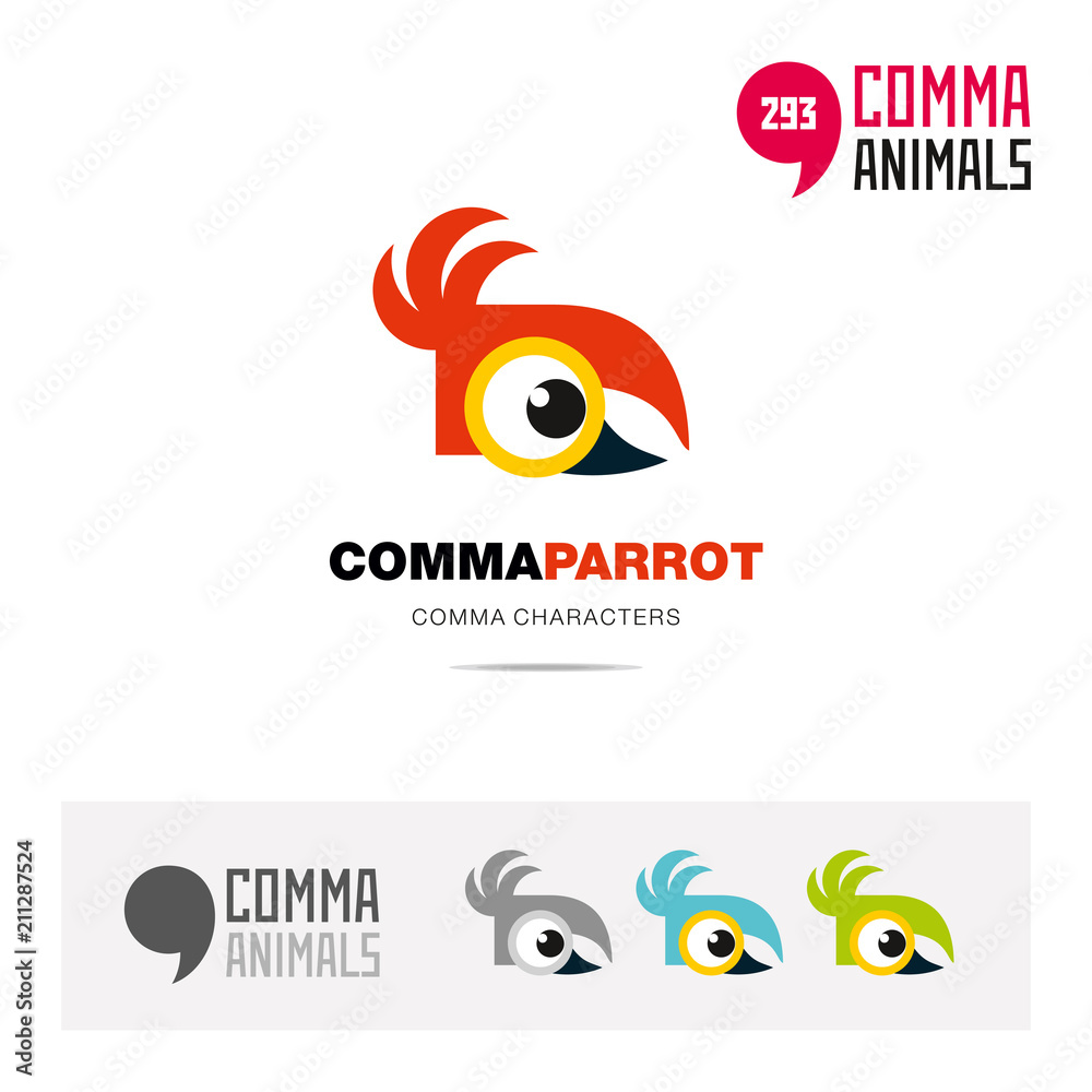 Parrot bird concept icon set and modern brand identity logo template and app symbol based on comma sign Parrot bird concept icon set and modern brand identity logo template and app symbol based on comma sign