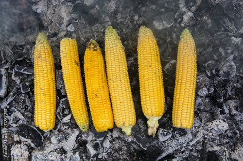 roasted fresh young corn on the grill