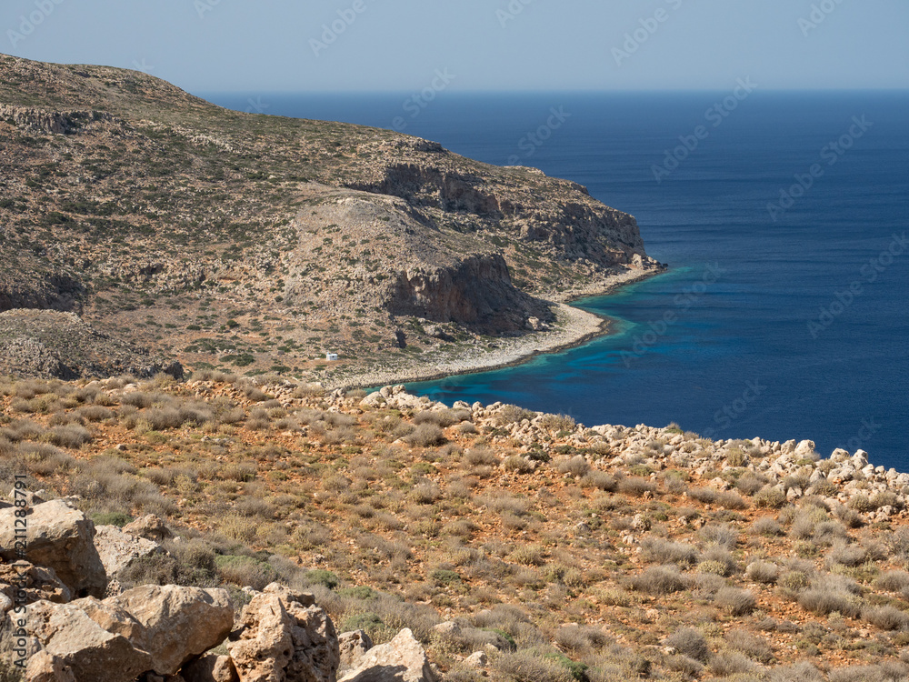 Layered rocks on the western coast of Crete, near by Balos bay. Greece, june 2018