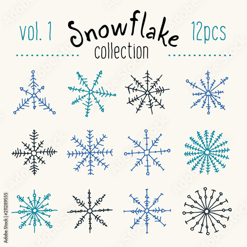 Collection of handsketched snowflakes.