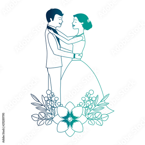 married couple with floral decoration vector illustration design