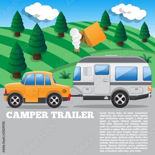 Camper trailer. Side view. Vector illustration.