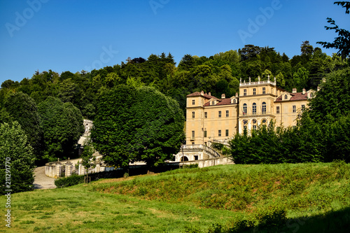 Imposing palace in Villa della Regina surrounded by vegetation in a wonderful environment. Photograph taken in Turin, Italy.