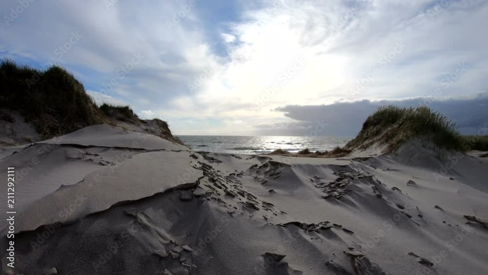 Sandsturm an der dänischen Nordseeküste, Dünenlandschaft, Dünenbildung, Wanderdünen Sandsturm an der dänischen Nordseeküste, Dünenlandschaft, Dünenbildung, Wanderdünen