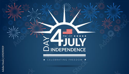 Happy 4th of July Independence Day USA blue background with the United States flag and 4th of July typography - vector