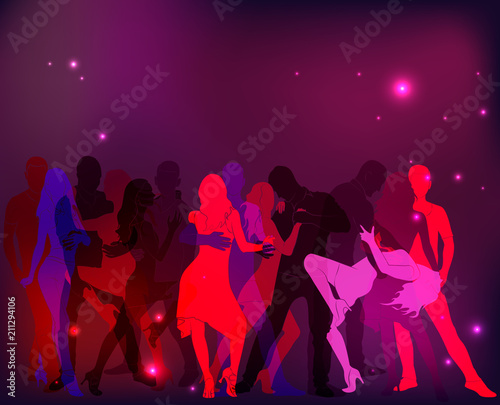 Latino Dance Party. Silhouettes of couples.