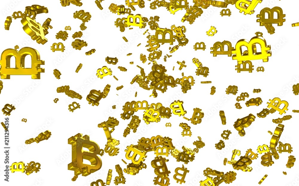 Digital currency symbol Bitcoin on a white background. Fall of bitcoin. Cryptocurrency graph on virtual screen. Business, Finance and technology concept. 3D illustration