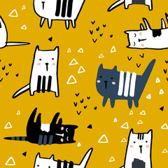 Acrylglasbilder Katzenmuster Katzen mit geometrischen Formen Muster  © solodkayamari