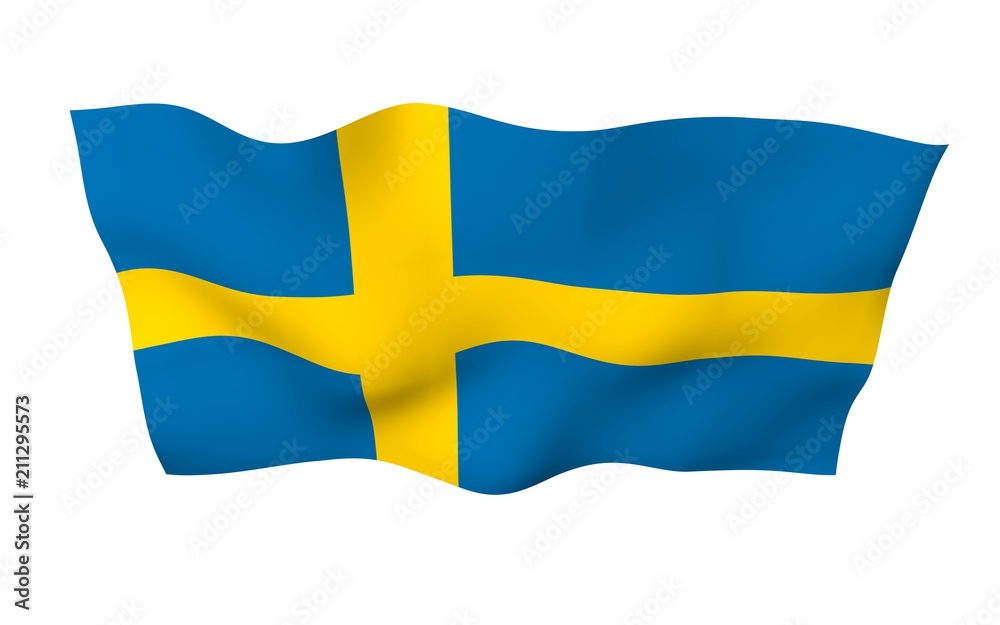 The flag of Sweden. Official state symbol of the Kingdom of Sweden. A blue field with a yellow Scandinavian cross that extends to the edges of the flag. 3d illustration The flag of Sweden. Official state symbol of the Kingdom of Sweden. A blue field with a yellow Scandinavian cross that extends to the edges of the flag. 3d illustration