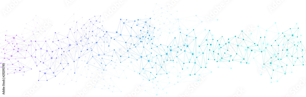 White global communication banner with colorful network. - obrazy, fototapety, plakaty 