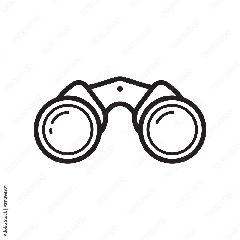 Outline binoculars logo or logotype template in line art. Simple binocular icon. Stock Vector