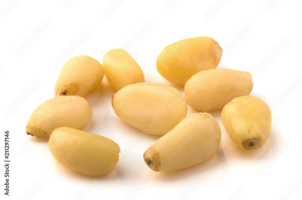 Cedar Pine nuts on a white background Cedar Pine nuts on a white background