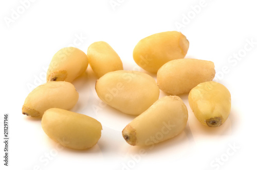 Cedar Pine nuts on a white background